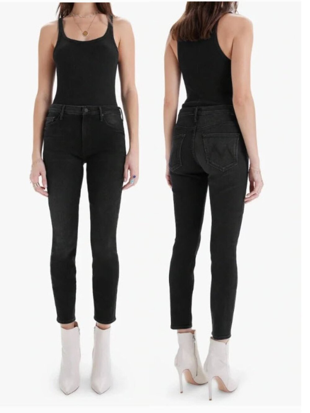 MOTHER High Waisted Looker Ankle Skinny Jeans 29 Black Encounters at Night